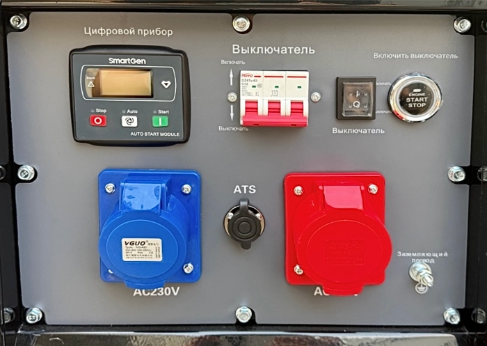 Трёхфазный бензиновый генератор Амперос LT25000E-3 - панель